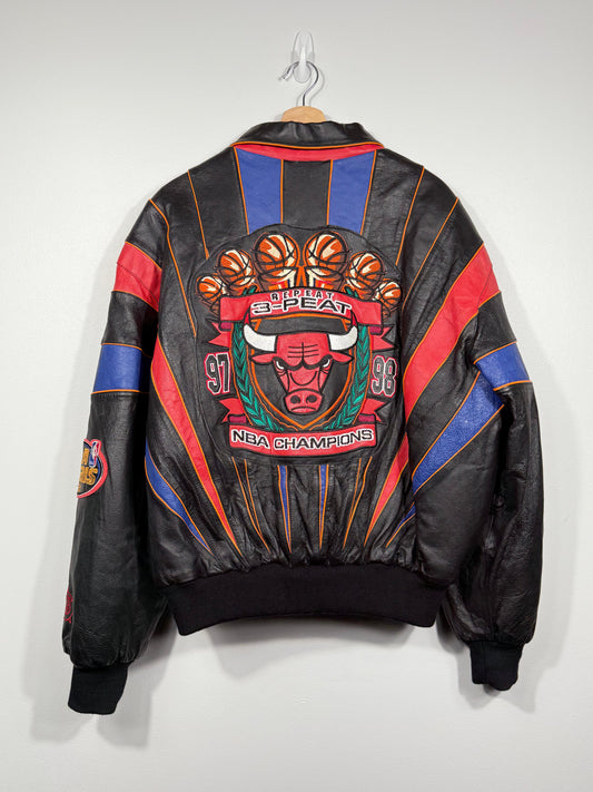 The Chicago Bulls 3-Peat Champions Jeff Hamilton Leather Jacket 90s