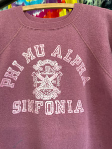 1960s Phi Mu Alpha Sinfonia flock print short sleeve sweatshirt size M