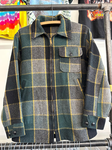 1960s plaid wool zip up jacket size L