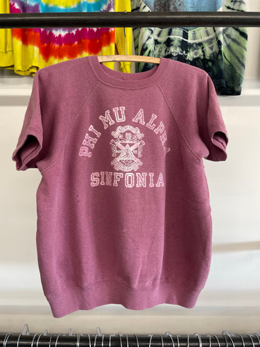 1960s Phi Mu Alpha Sinfonia flock print short sleeve sweatshirt size M