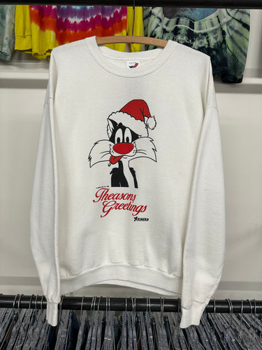 1992 Sylvester the Cat Season Greetings Looney Tunes double sided sweatshirt size Large