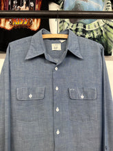Load image into Gallery viewer, 1970s JC Penny’s Big Mac Selvedge Chambray embroidered Panda button up shirt size M