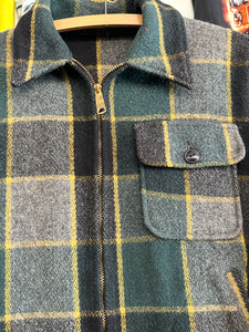 1960s plaid wool zip up jacket size L